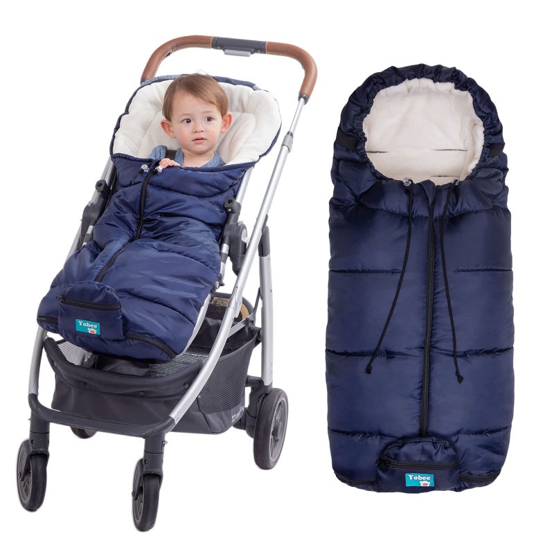 Yobee Universal Cozy Fleece Stroller Footmuff, Winter Outdoor Tour Waterproof Baby Sleeping Bag, Anti-Slip, Adaptable for Almost Stroller, Pram, Navy - Image 1